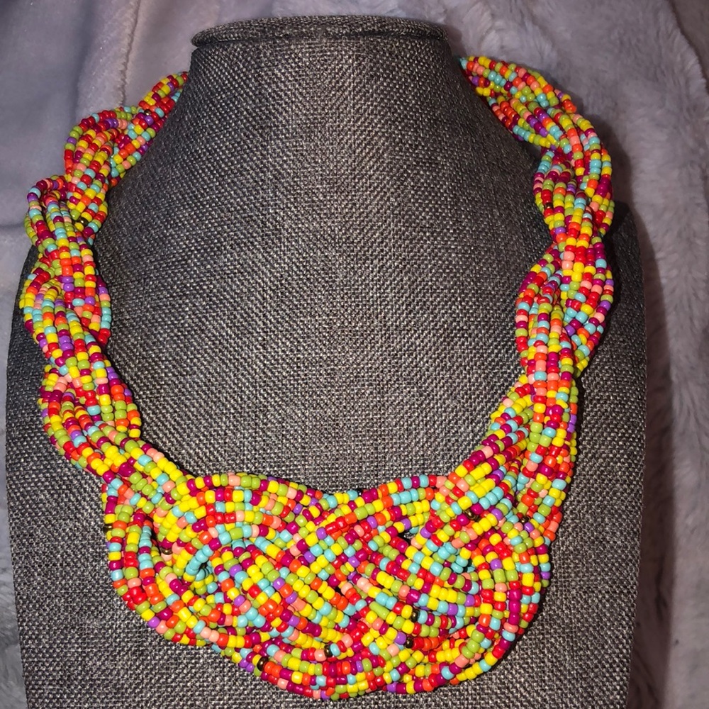 Colorful seed bead braided choker necklace
